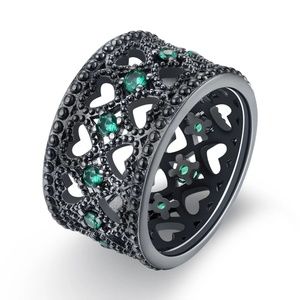 18k Black Gold Plated Emerald Heart Eternity Ring